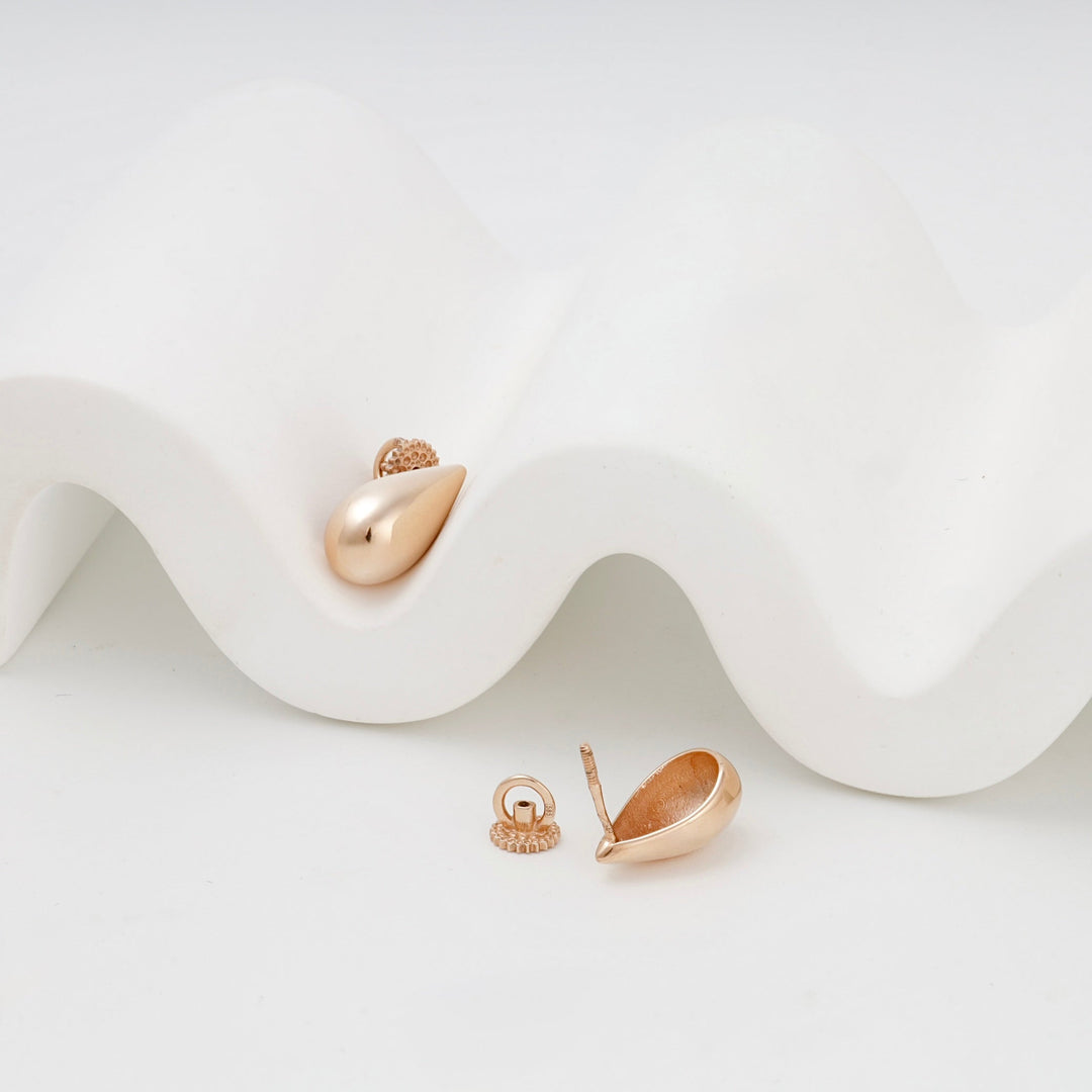 Rose Gold 14K (585) Polished Teardrop Stud Earrings | Ukrainian Jewelry