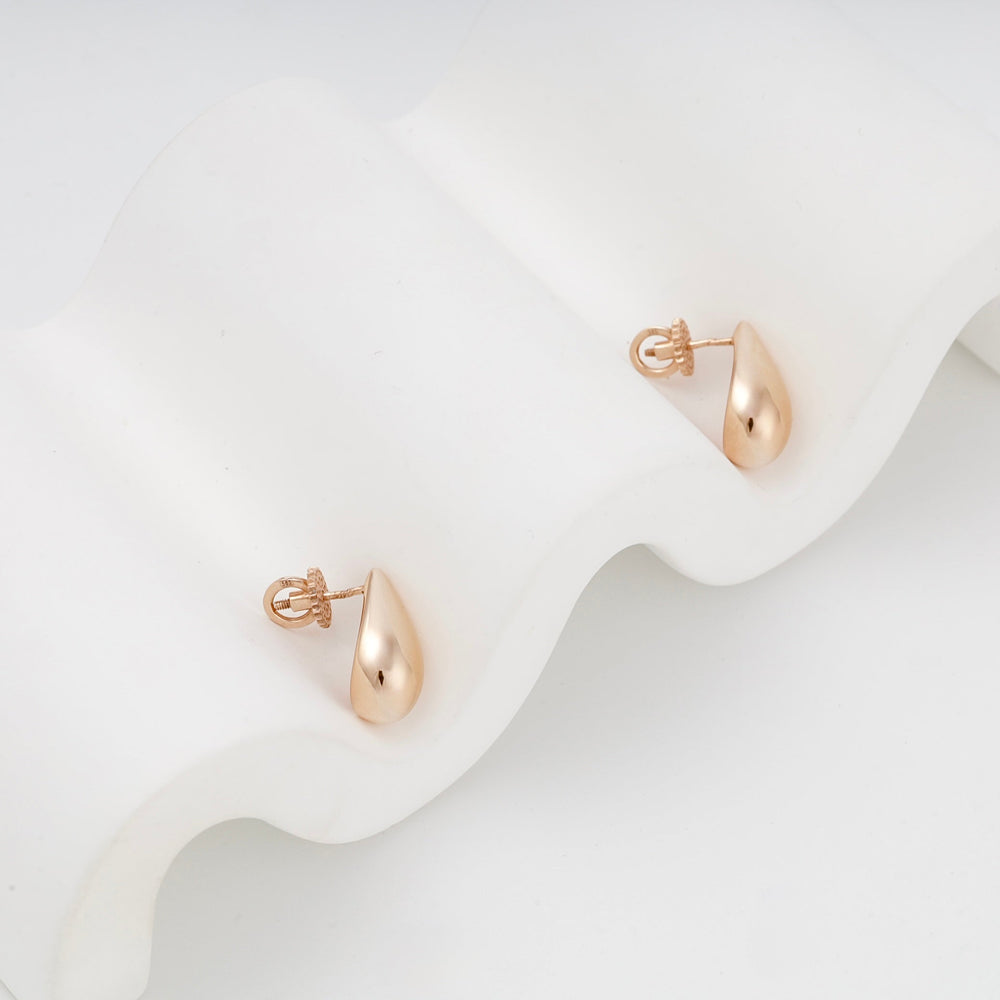 Rose Gold 14K (585) Polished Teardrop Stud Earrings | Ukrainian Jewelry
