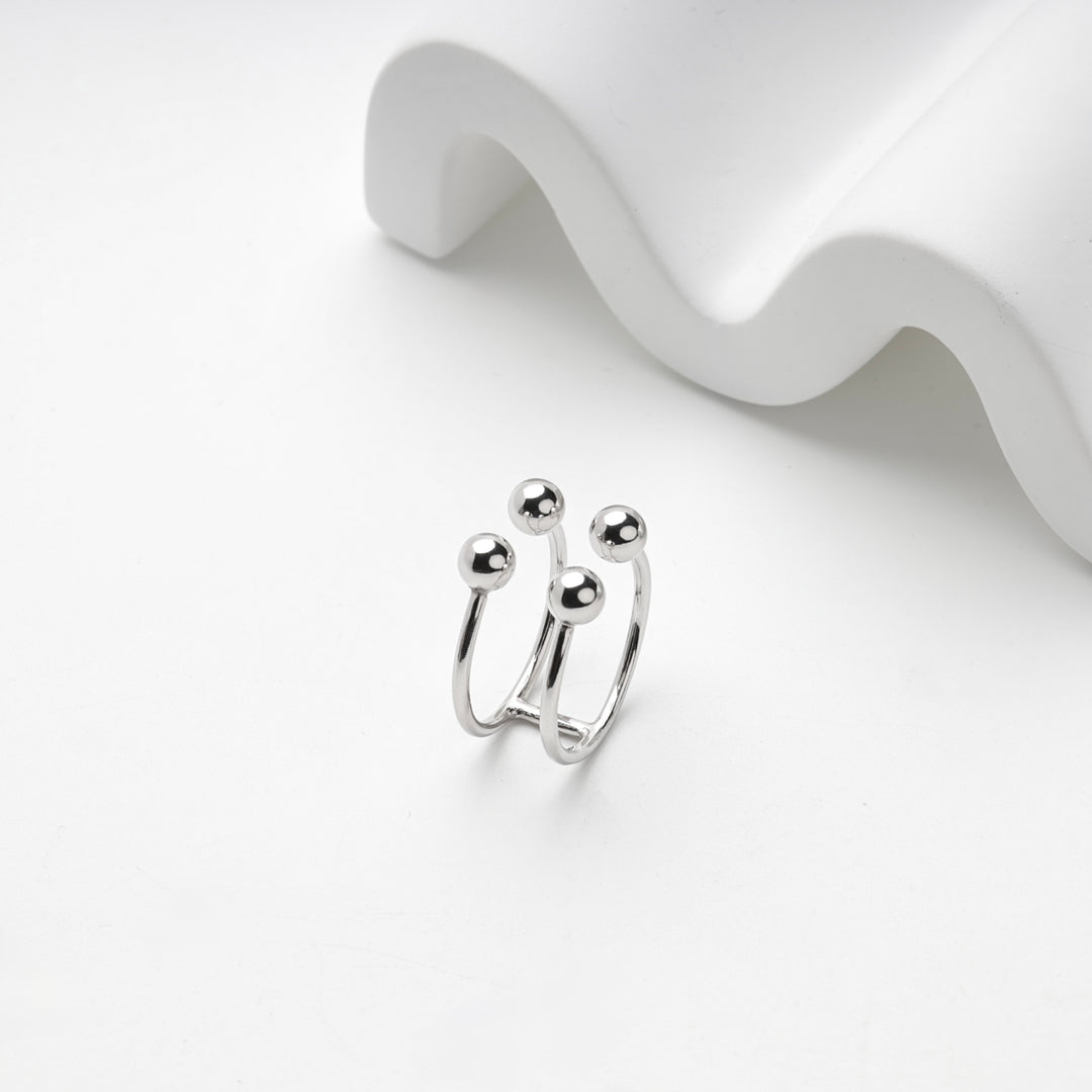 Sterling silver 925 open ring with two bands and four ball ends