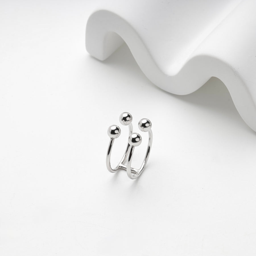 Sterling silver 925 open ring with two bands and four ball ends