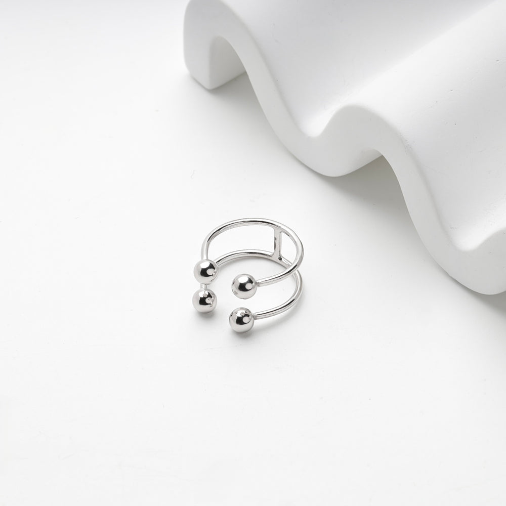 Angled view of the silver 925 double band ring showing the open front