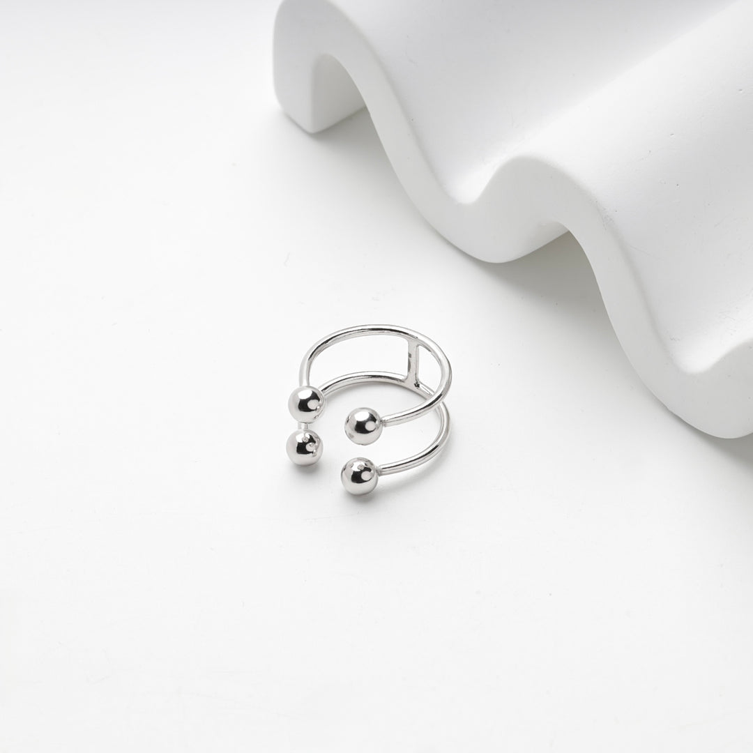 Angled view of the silver 925 double band ring showing the open front