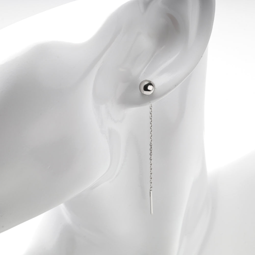 Silver 925 ball threader earring shown on a white mannequin ear