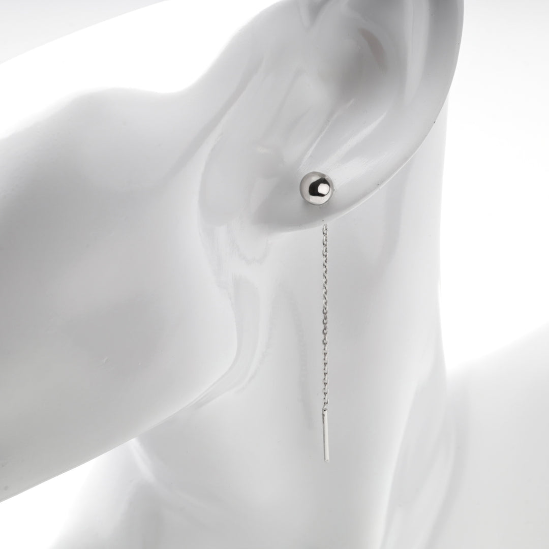 Silver 925 ball threader earring shown on a white mannequin ear
