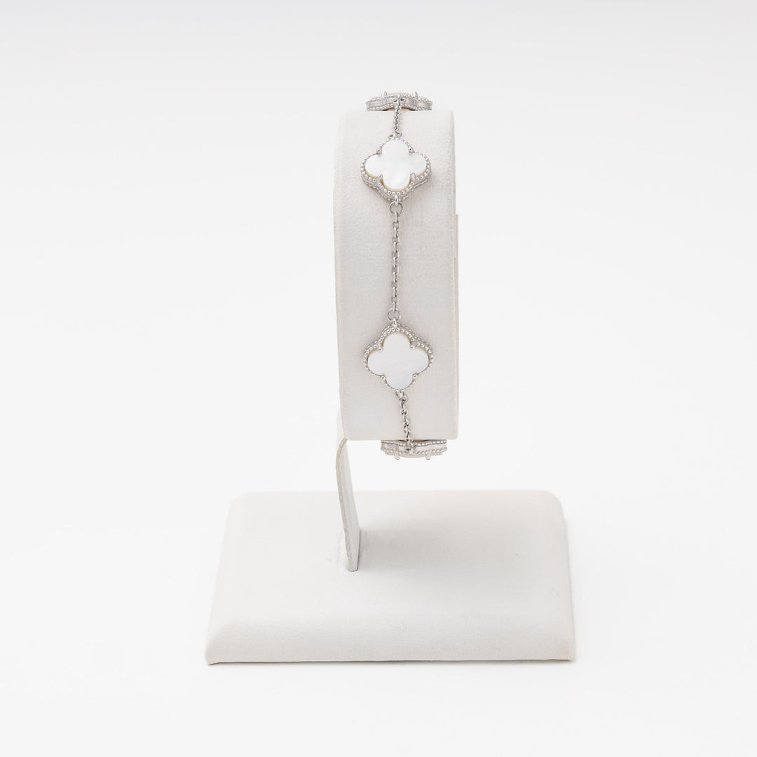 Silver 925 Bracelet with Mother-of-Pearl Clover | Ukrainian Jewelry