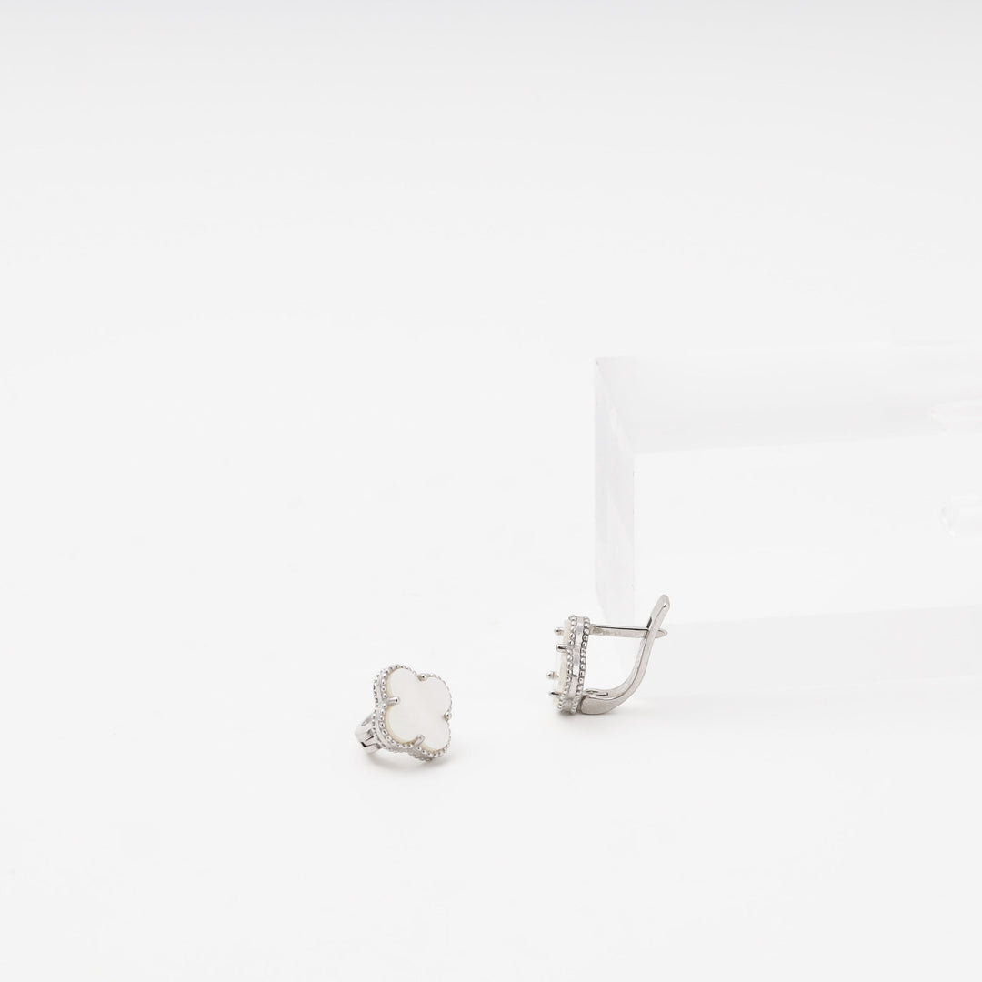 Silver 925 Earrings with Mother-of-Pearl Clover | Ukrainian Jewelry