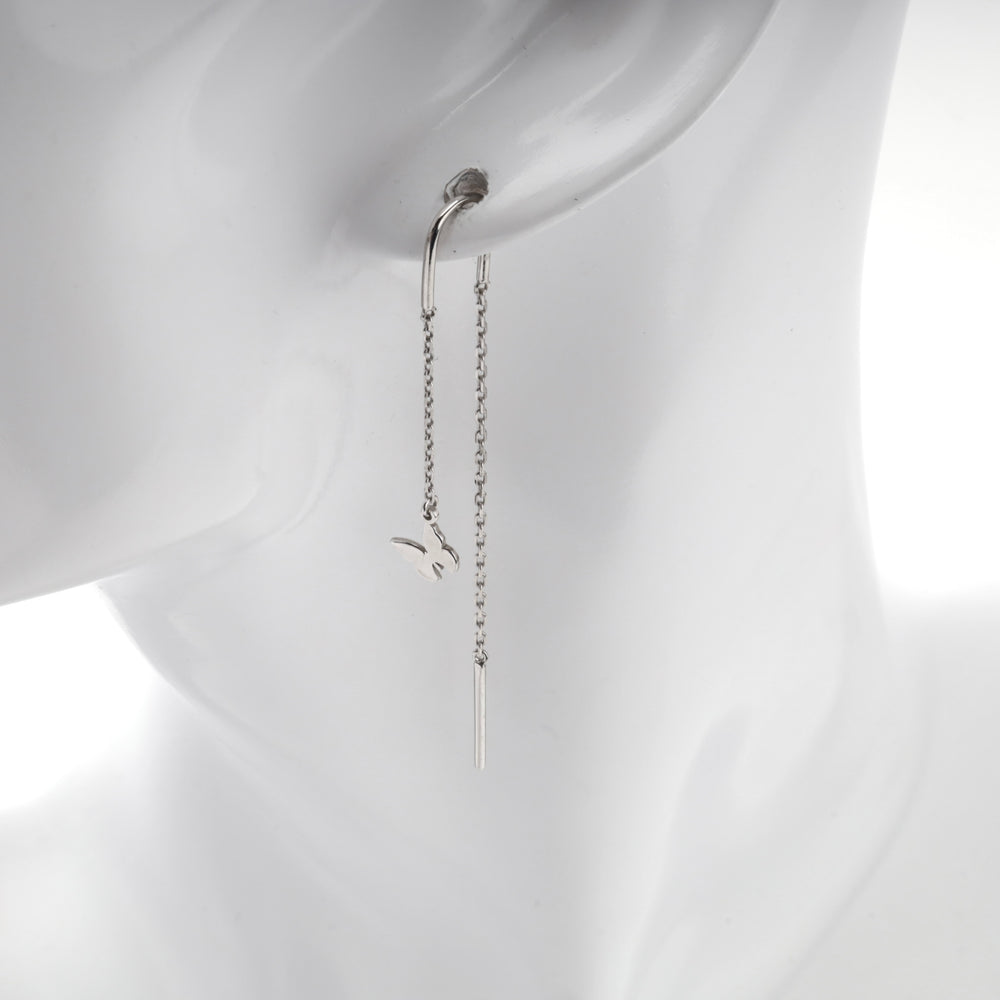 Silver 925 butterfly threader earring shown on a white mannequin ear