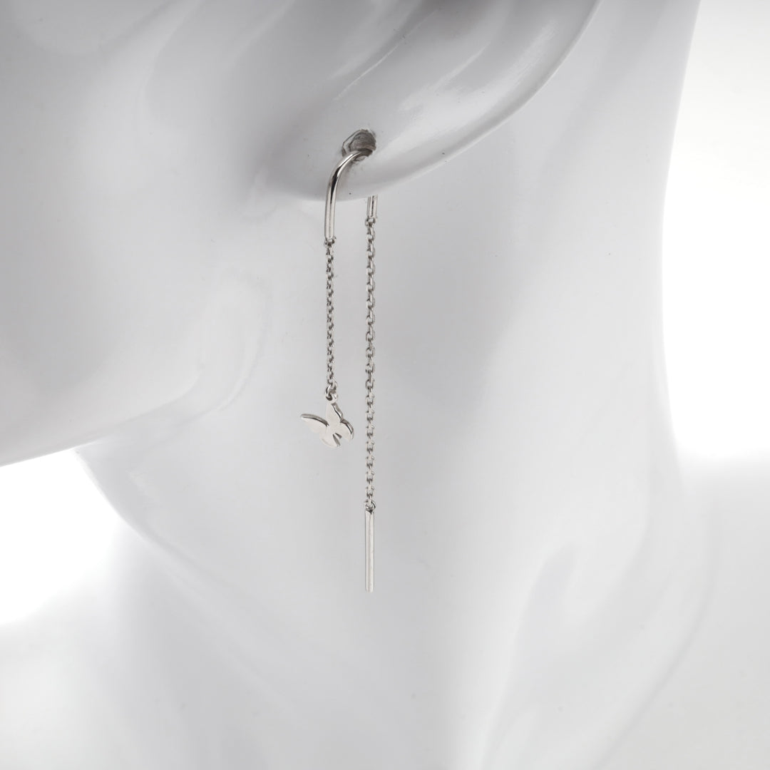 Silver 925 butterfly threader earring shown on a white mannequin ear