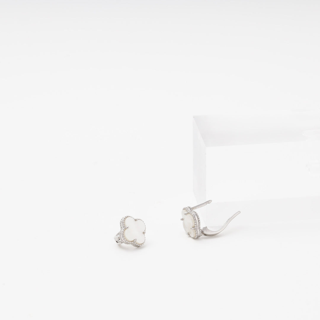 Silver 925 Earrings with Mother-of-Pearl Clover | Ukrainian Jewelry