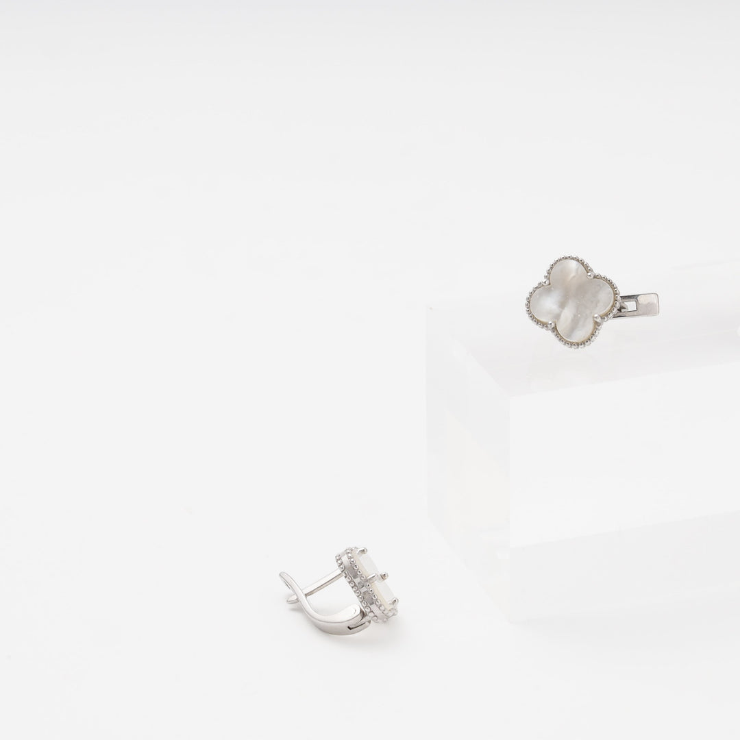 Silver 925 Earrings with Mother-of-Pearl Clover | Ukrainian Jewelry