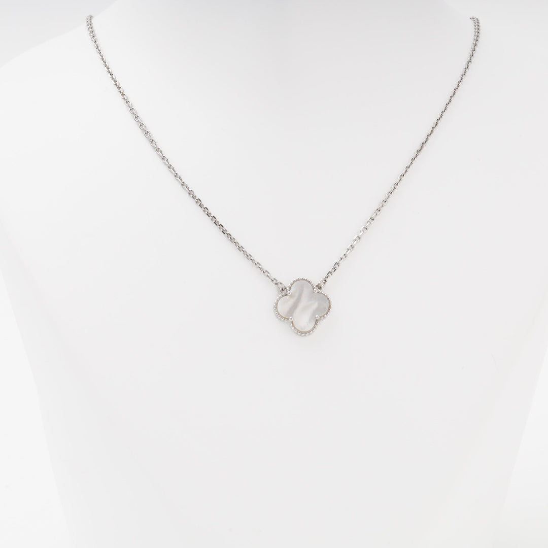 Silver 925 Necklace with Mother-of-Pearl Clover Pendant | Ukrainian Jewelry
