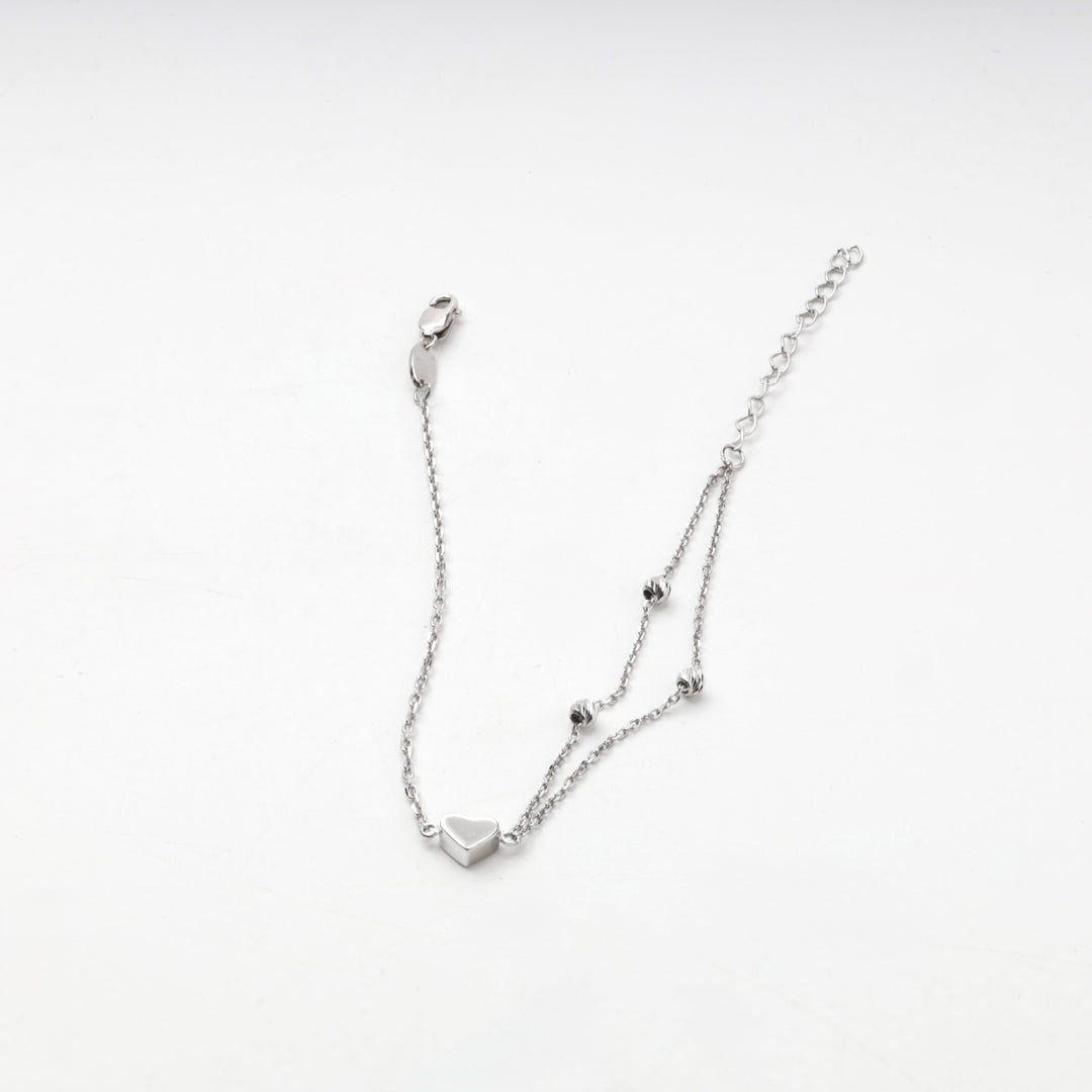 Silver 925 layered bracelet with heart and beaded strand