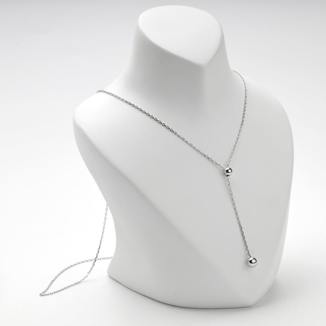 Silver 925 Y necklace with the drop strand hanging down the front
