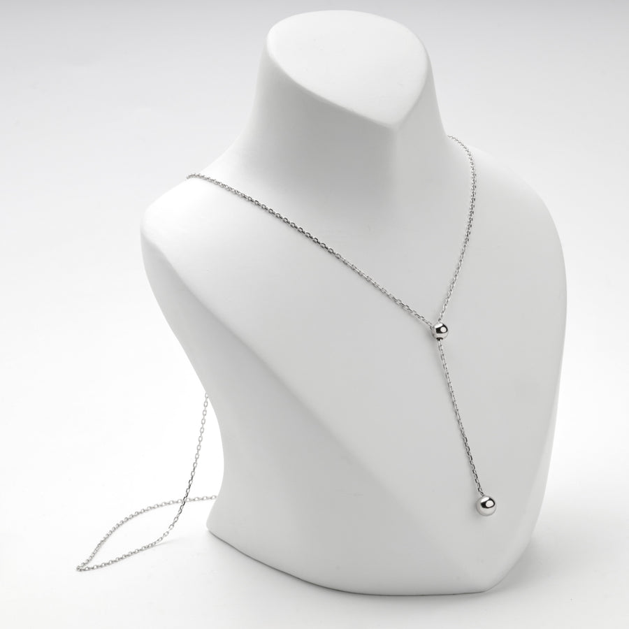 Silver 925 Y necklace with the drop strand hanging down the front