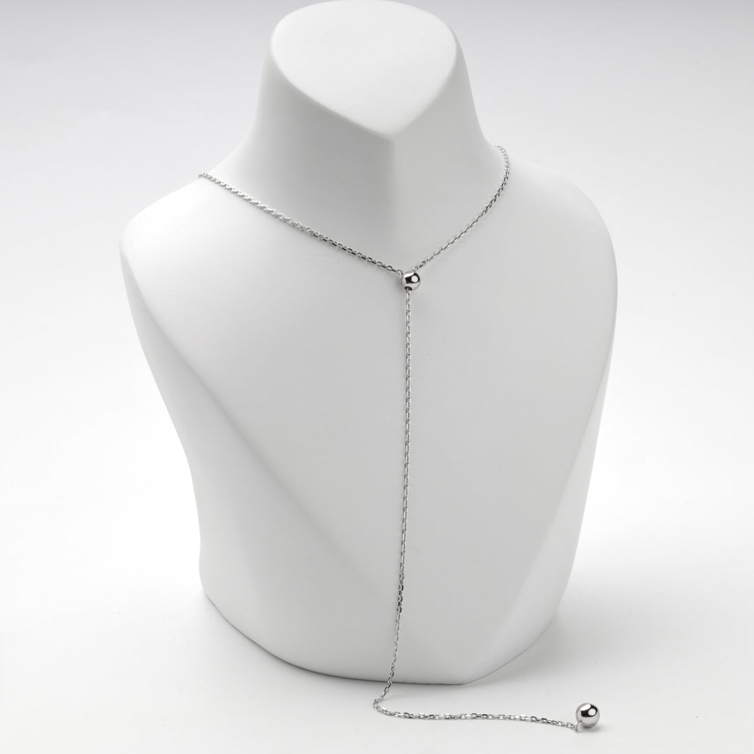 Silver 925 two ball Y necklace shown on a white bust