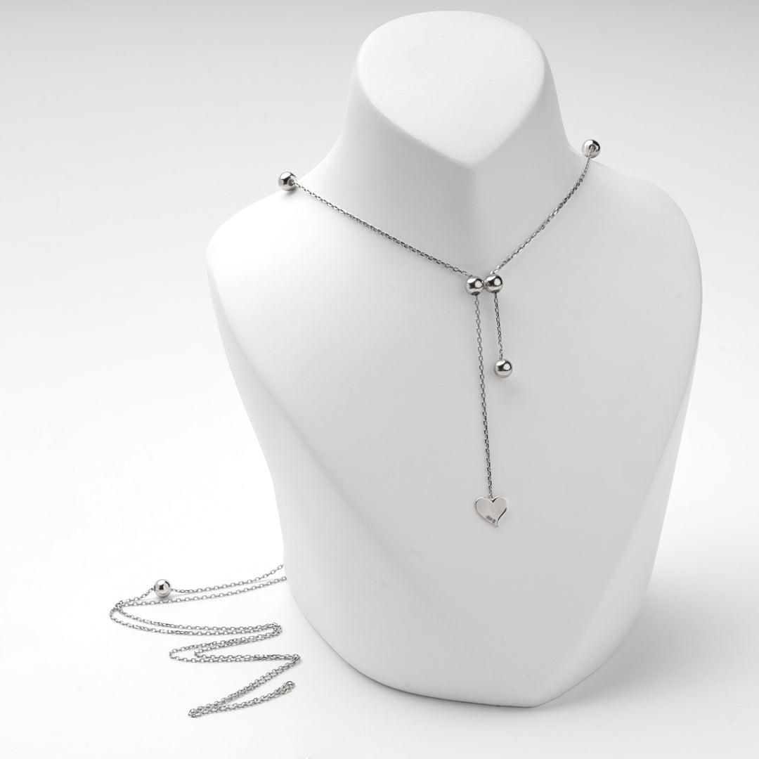 Full view of the silver 925 Y necklace on a white display bust
