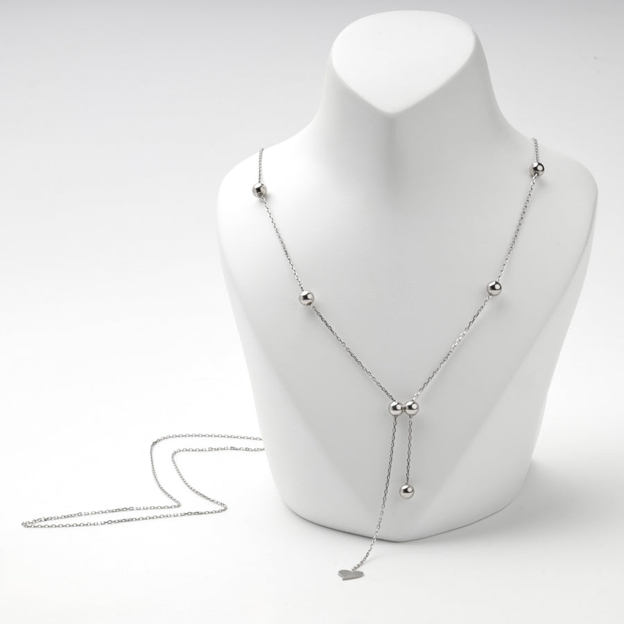 Silver 925 beaded necklace with the drop strand hanging down the front