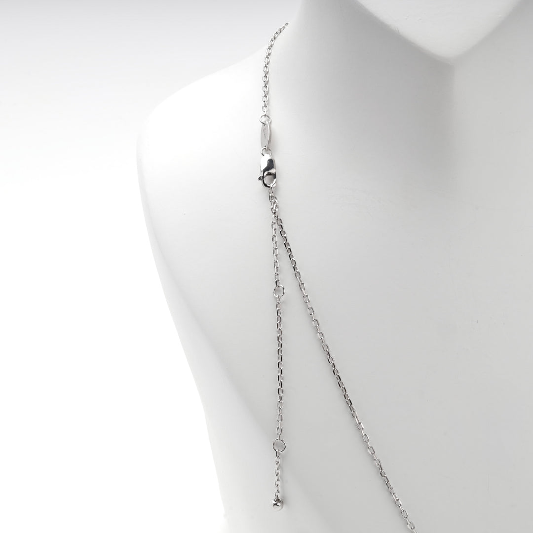 Silver 925 heart necklace shown from the back with its clasp and extender chain