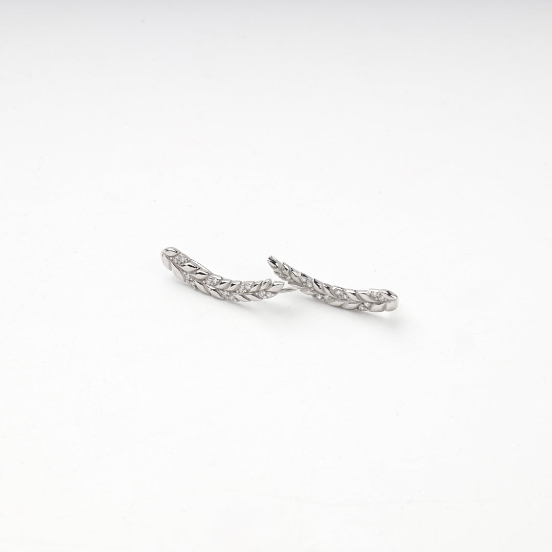 Curved wheat ear earrings in silver 925 lying side by side