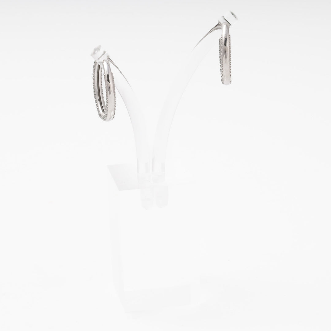 Silver 925 Rhodium Large Hoop Earrings with Green CZ | Ukrainian Jewelry