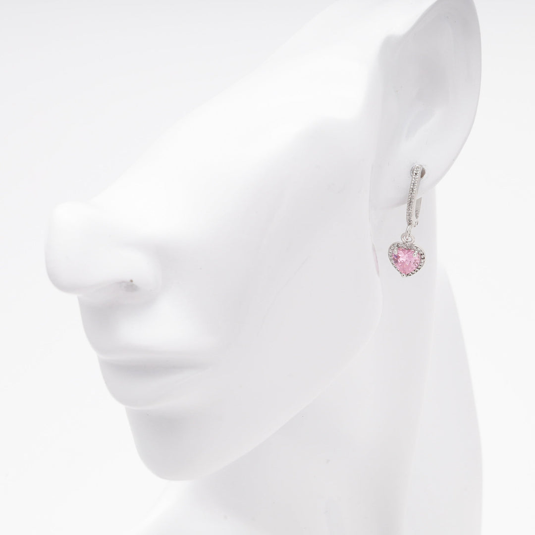 Silver 925 Drop Earrings with Pink CZ Heart Pendant | Ukrainian Jewelry