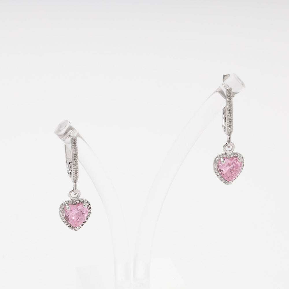 Silver 925 Drop Earrings with Pink CZ Heart Pendant | Ukrainian Jewelry
