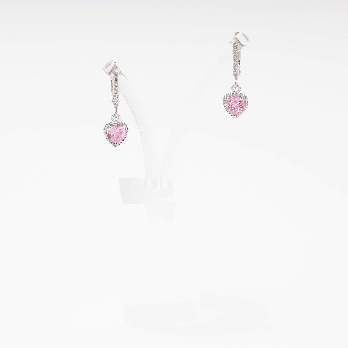 Silver 925 Drop Earrings with Pink CZ Heart Pendant | Ukrainian Jewelry