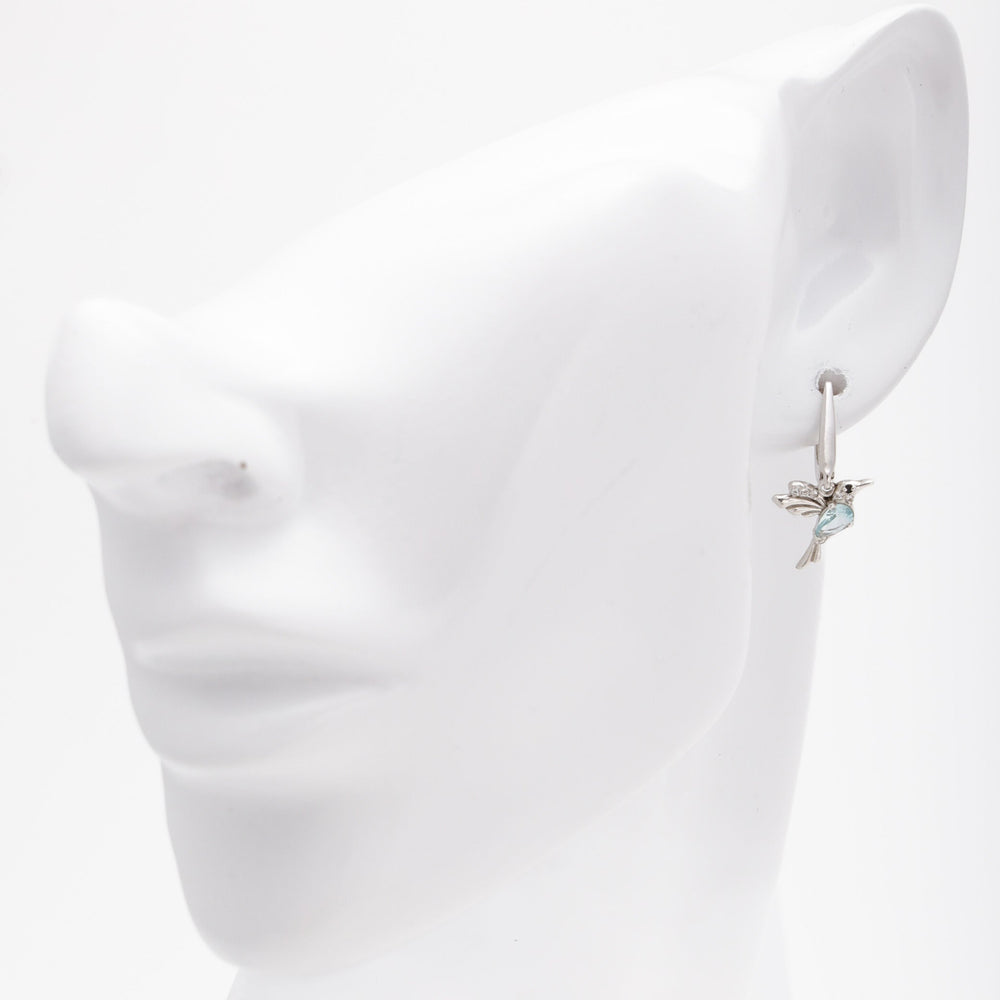 Silver 925 Hummingbird Drop Earrings with Blue Cubic Zirconia | Ukrainian Jewelry