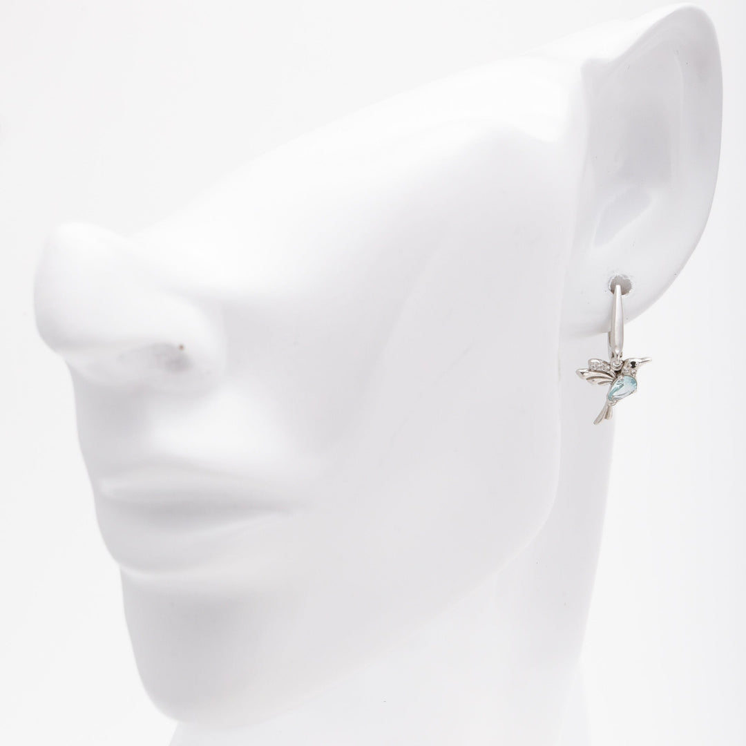 Silver 925 Hummingbird Drop Earrings with Blue Cubic Zirconia | Ukrainian Jewelry