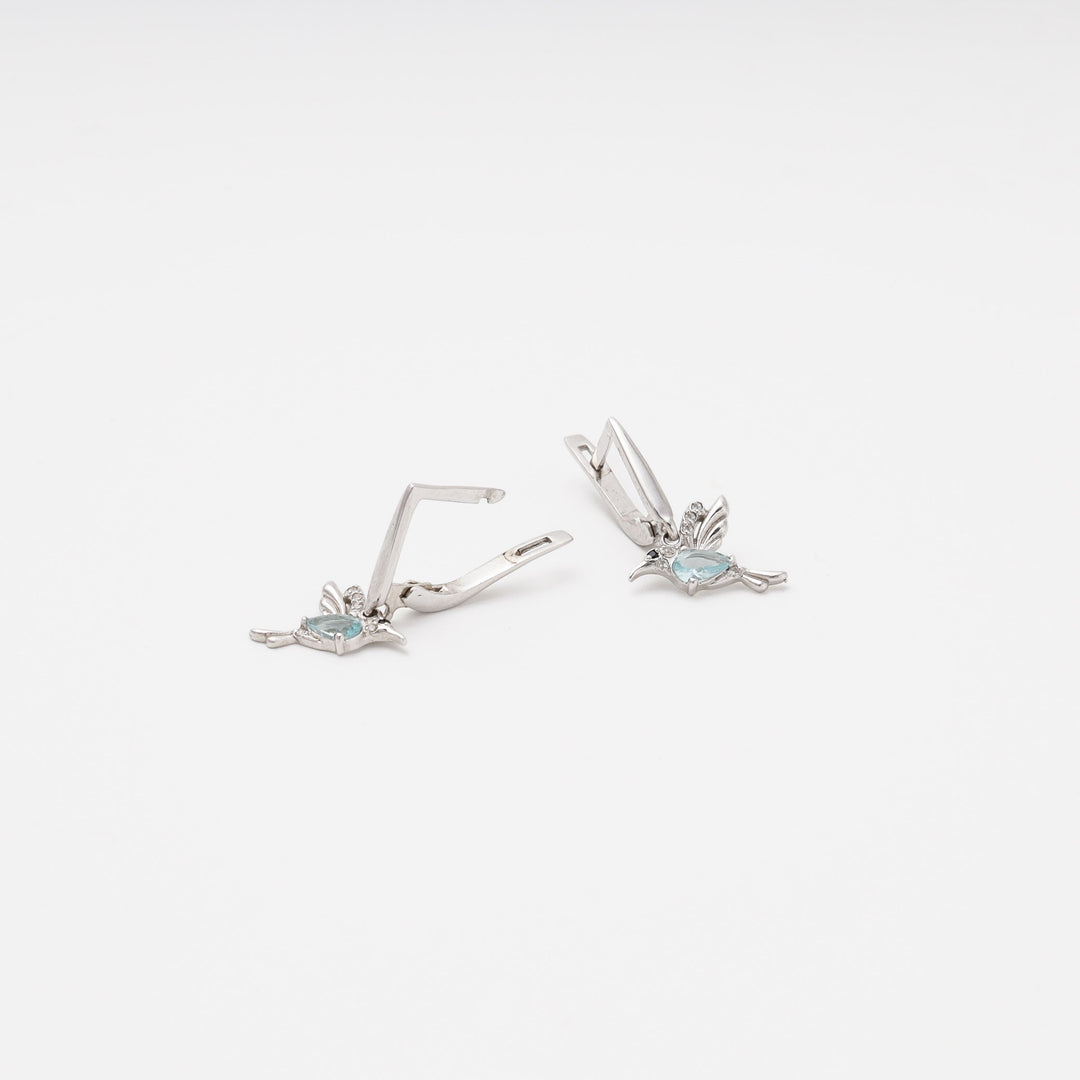 Silver 925 Hummingbird Drop Earrings with Blue Cubic Zirconia | Ukrainian Jewelry