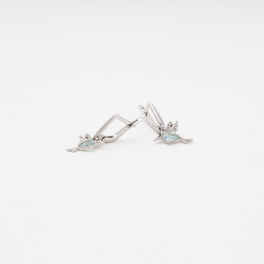 Silver 925 Hummingbird Drop Earrings with Blue Cubic Zirconia | Ukrainian Jewelry