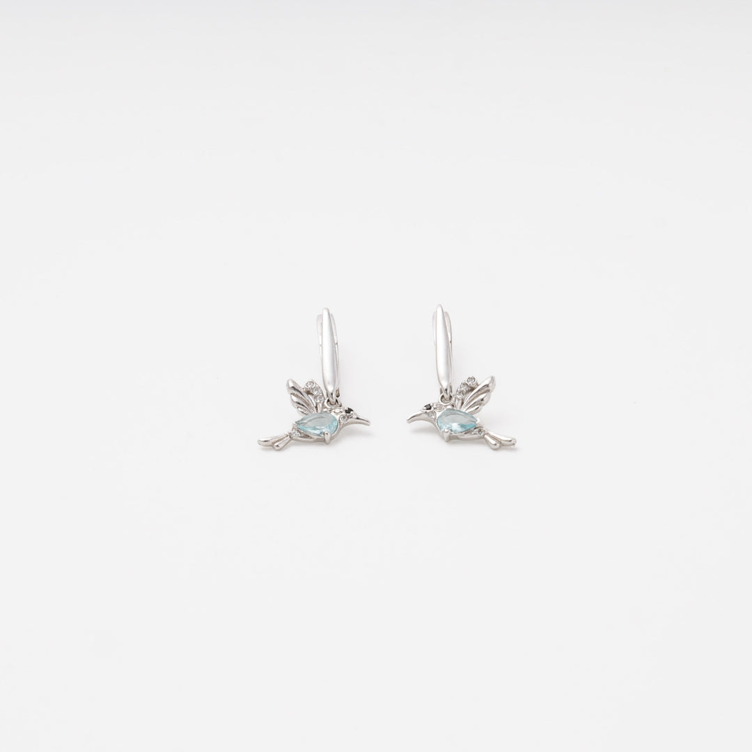 Silver 925 Hummingbird Drop Earrings with Blue Cubic Zirconia | Ukrainian Jewelry
