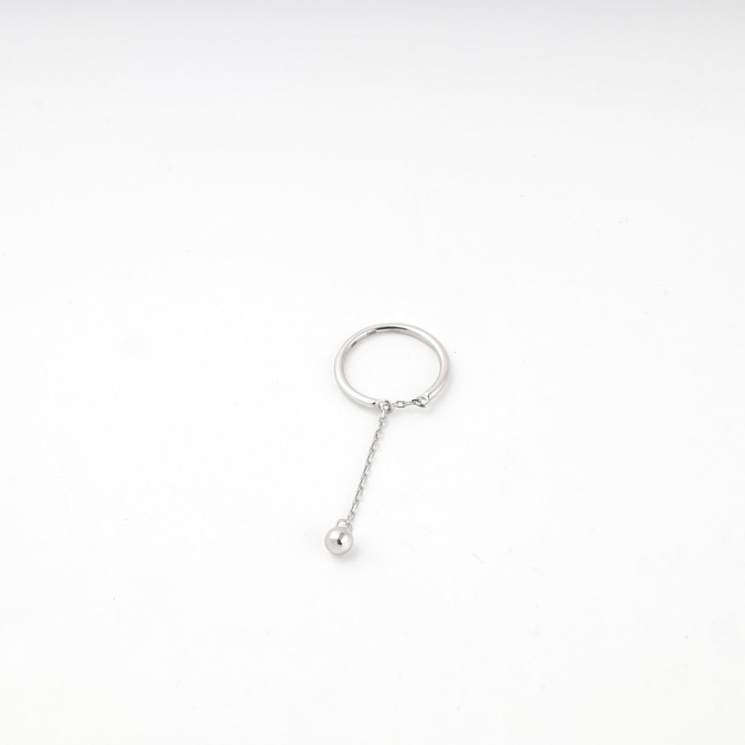 Front view of the plain silver band with the chain drop