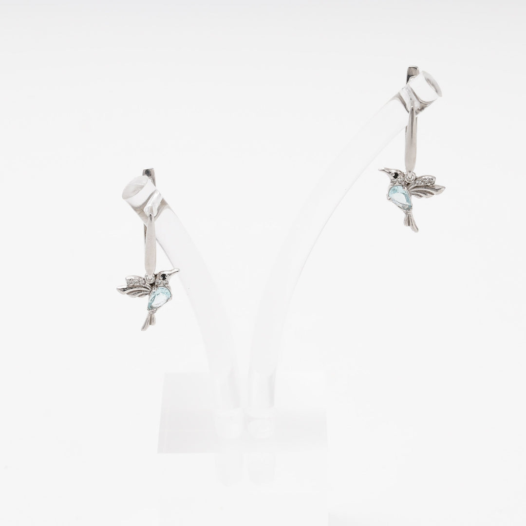 Silver 925 Hummingbird Drop Earrings with Blue Cubic Zirconia | Ukrainian Jewelry