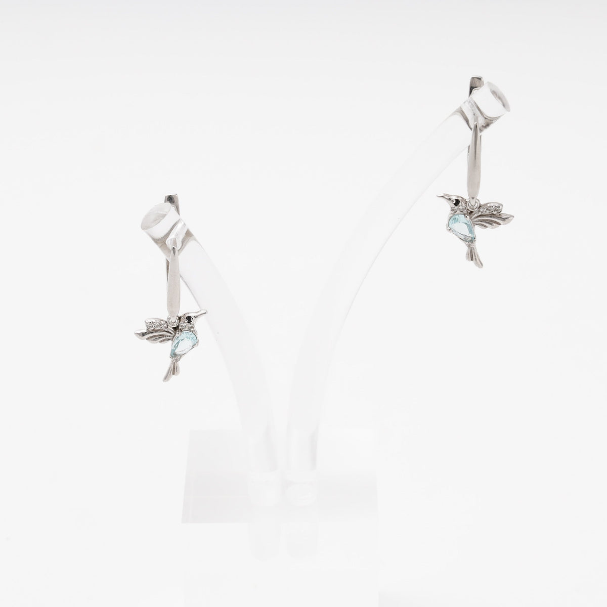 Silver 925 Hummingbird Drop Earrings with Blue Cubic Zirconia | Ukrainian Jewelry