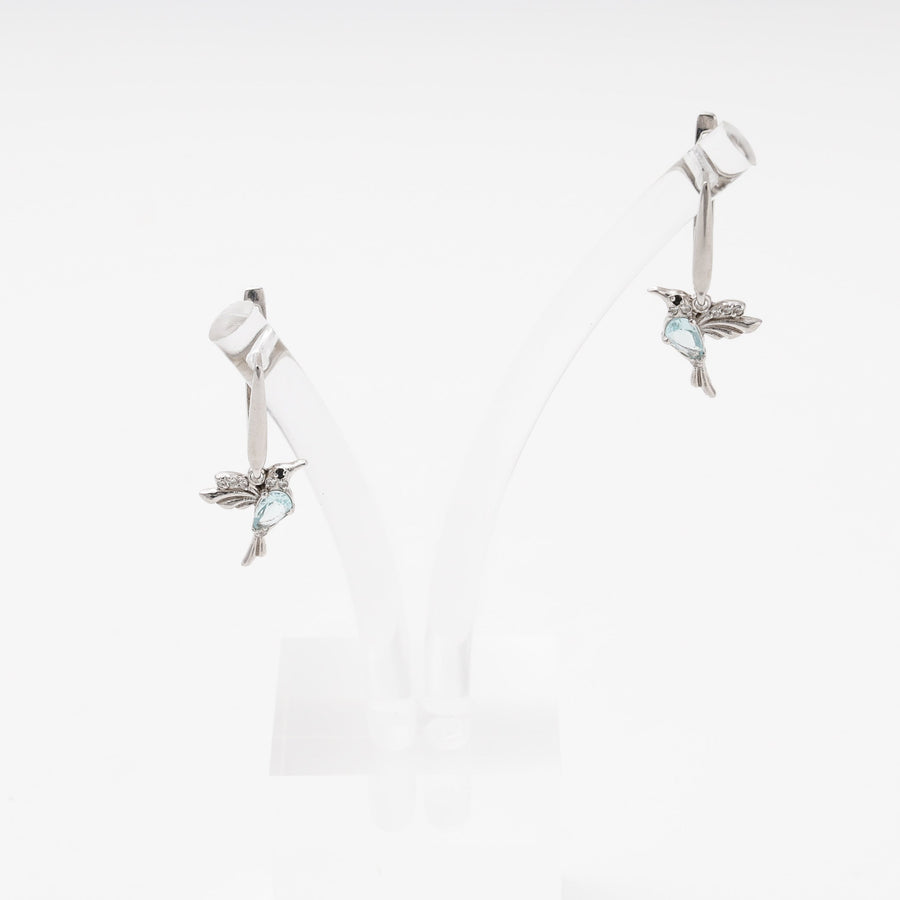 Silver 925 Hummingbird Drop Earrings with Blue Cubic Zirconia | Ukrainian Jewelry