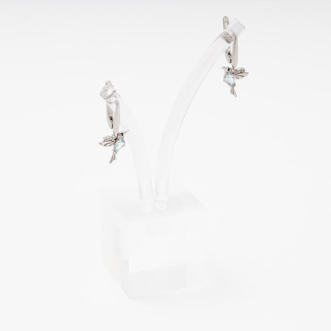 Silver 925 Hummingbird Drop Earrings with Blue Cubic Zirconia | Ukrainian Jewelry