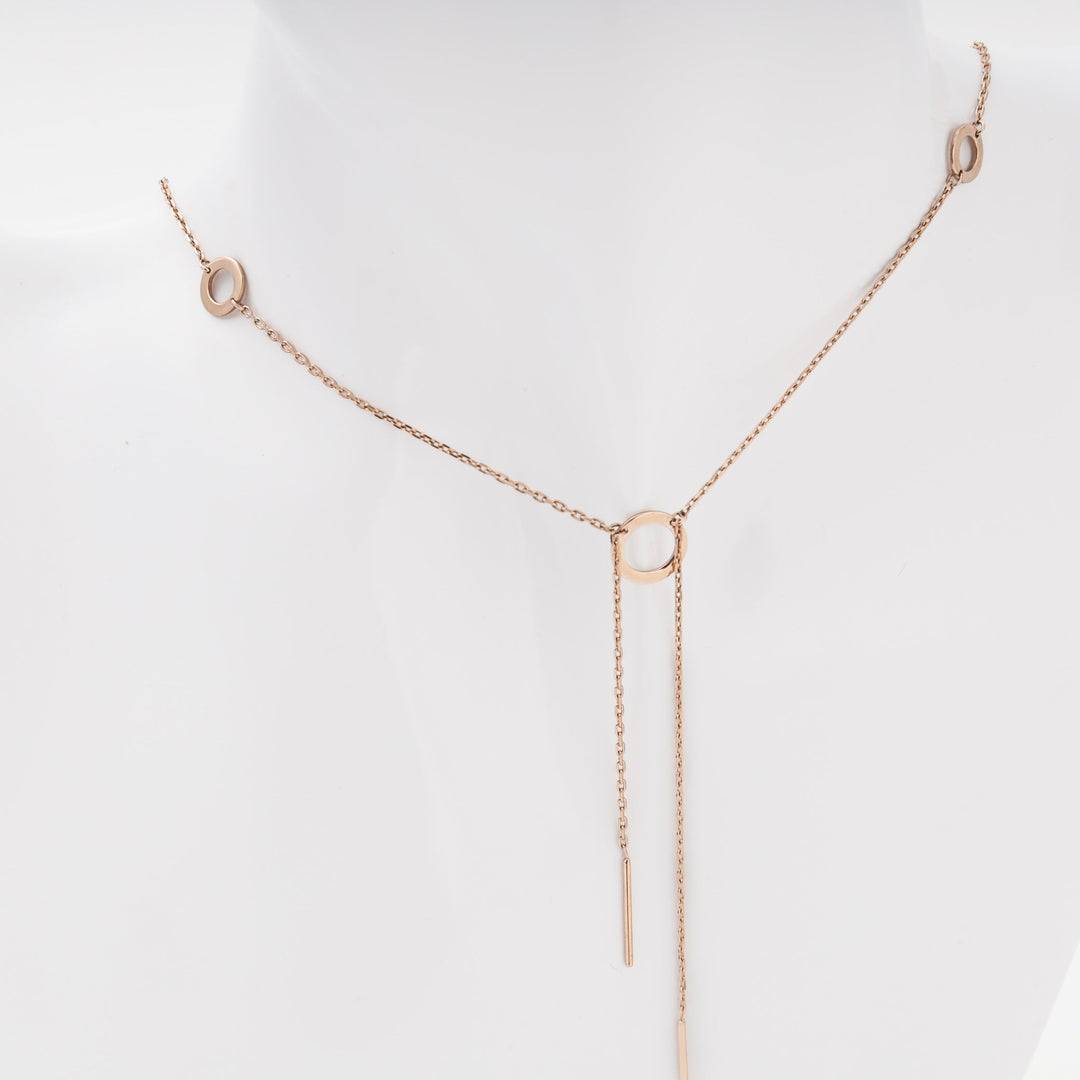Rose Gold 585 Station Necklace with Circle Elements and Arrow Drop | Ukrainian Jewelry