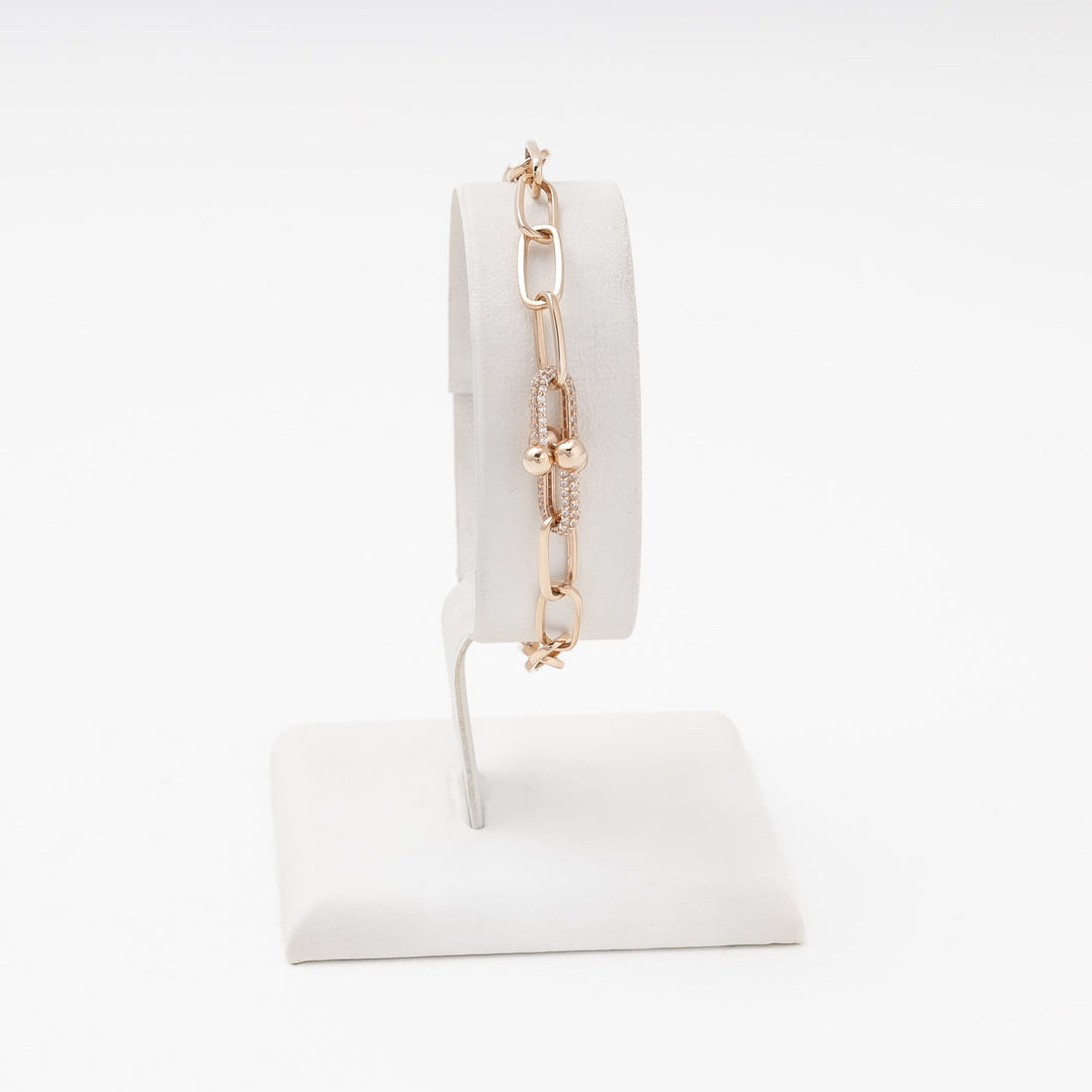 Gold 585 Bracelet with CZ and Gold Beads Accents | Ukrainian Jewelry