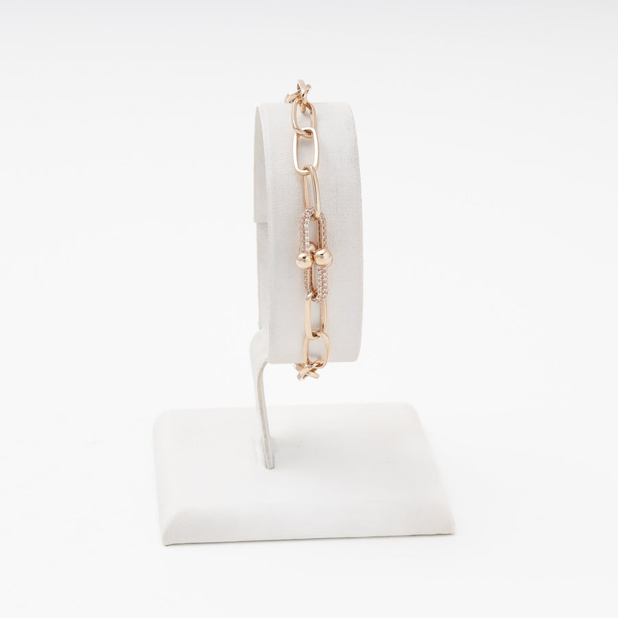 Gold 585 Bracelet with CZ and Gold Beads Accents | Ukrainian Jewelry