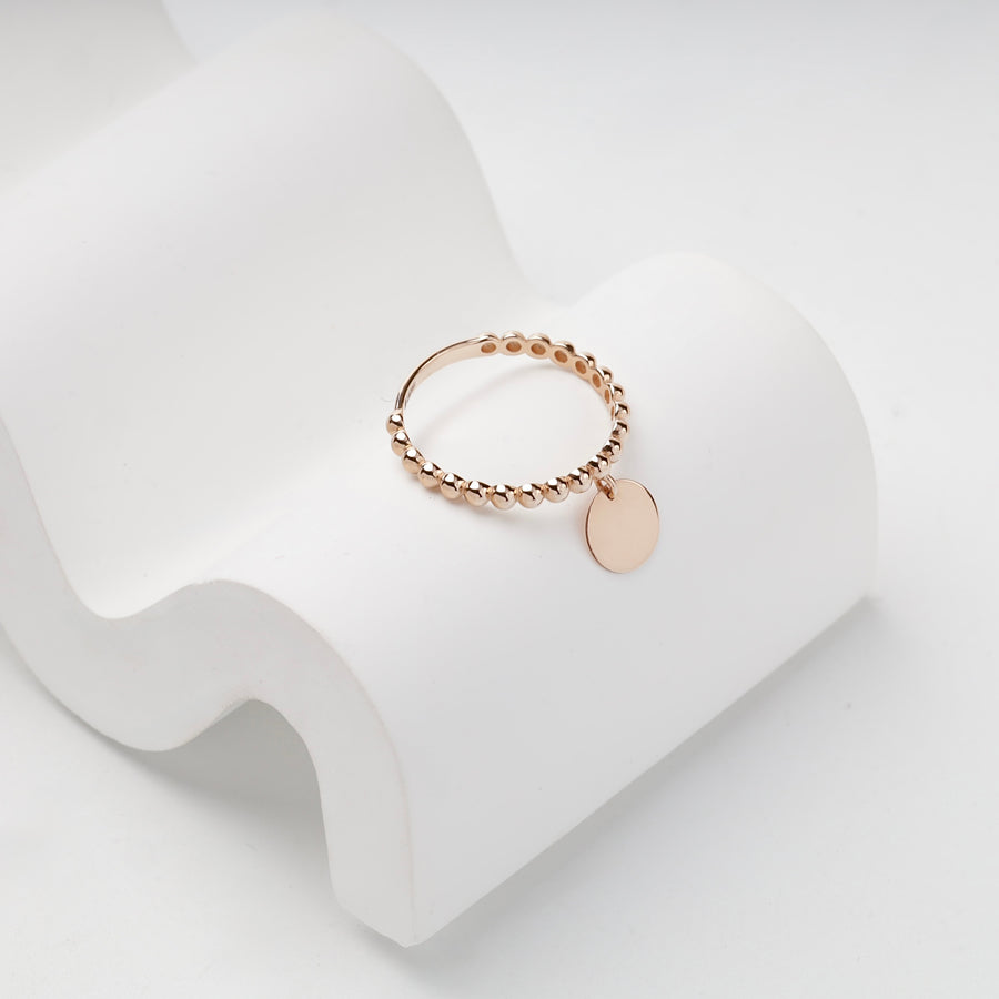 Beaded Ring with Disc Charm | 14K Rose Gold (585) — front view
