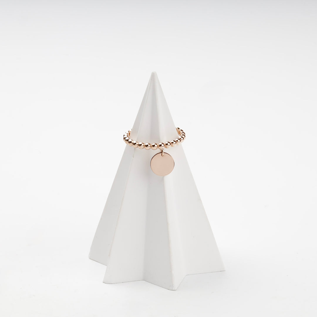 Beaded Ring with Disc Charm | 14K Rose Gold (585) — angled view