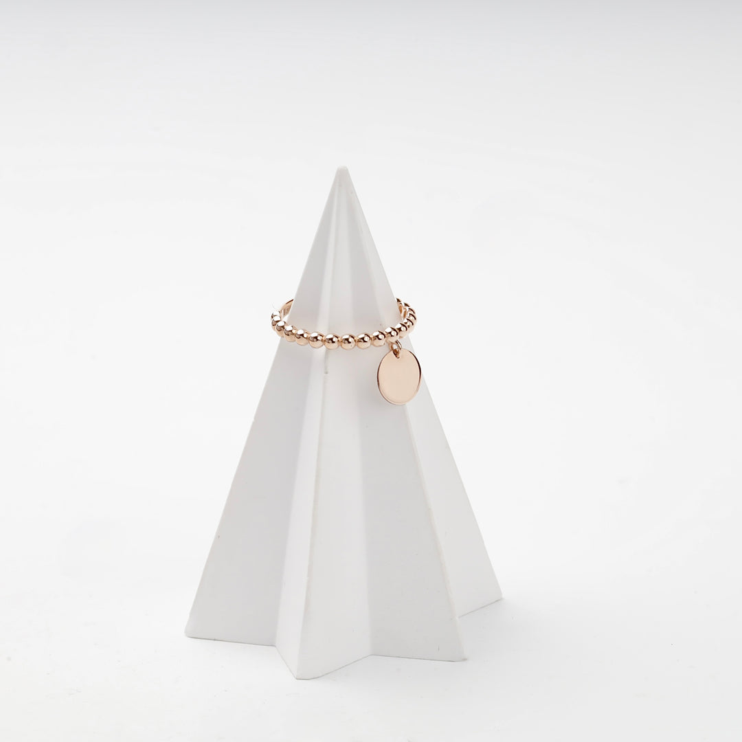 Beaded Ring with Disc Charm | 14K Rose Gold (585) — side view
