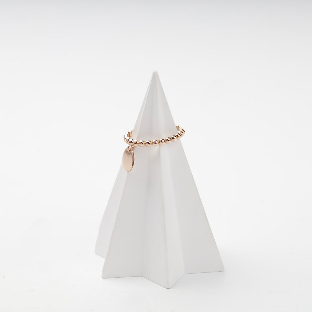 Beaded Ring with Disc Charm | 14K Rose Gold (585) — back view