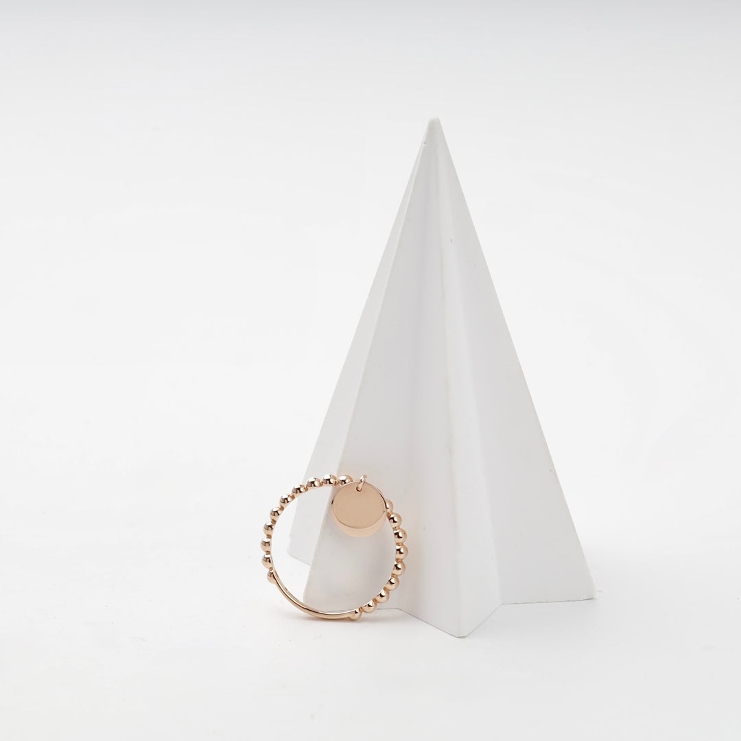 Beaded Ring with Disc Charm | 14K Rose Gold (585) — detail view