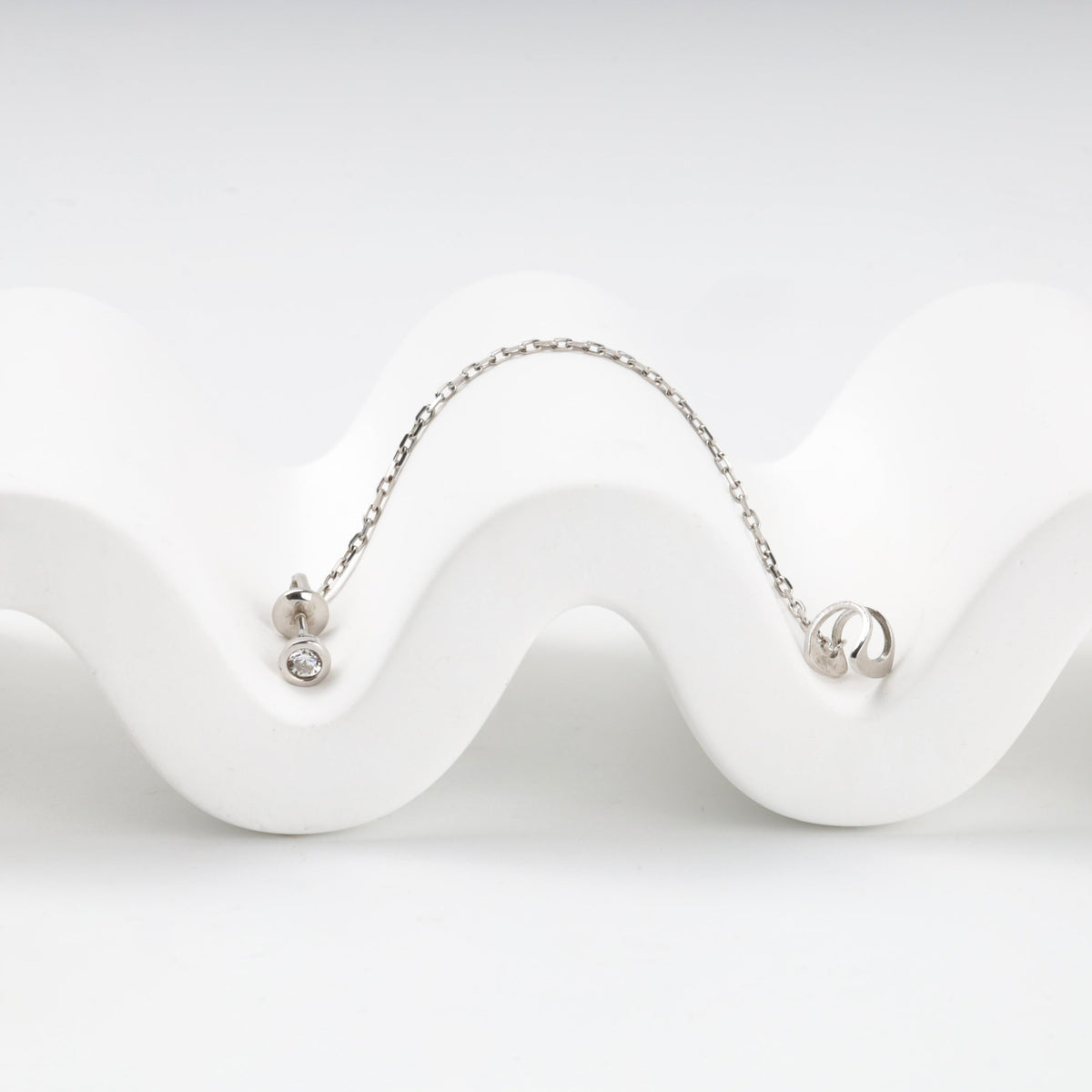 Silver 925 Cubic Zirconia Chain Ear Cuff Earrings | Ukrainian Jewelry