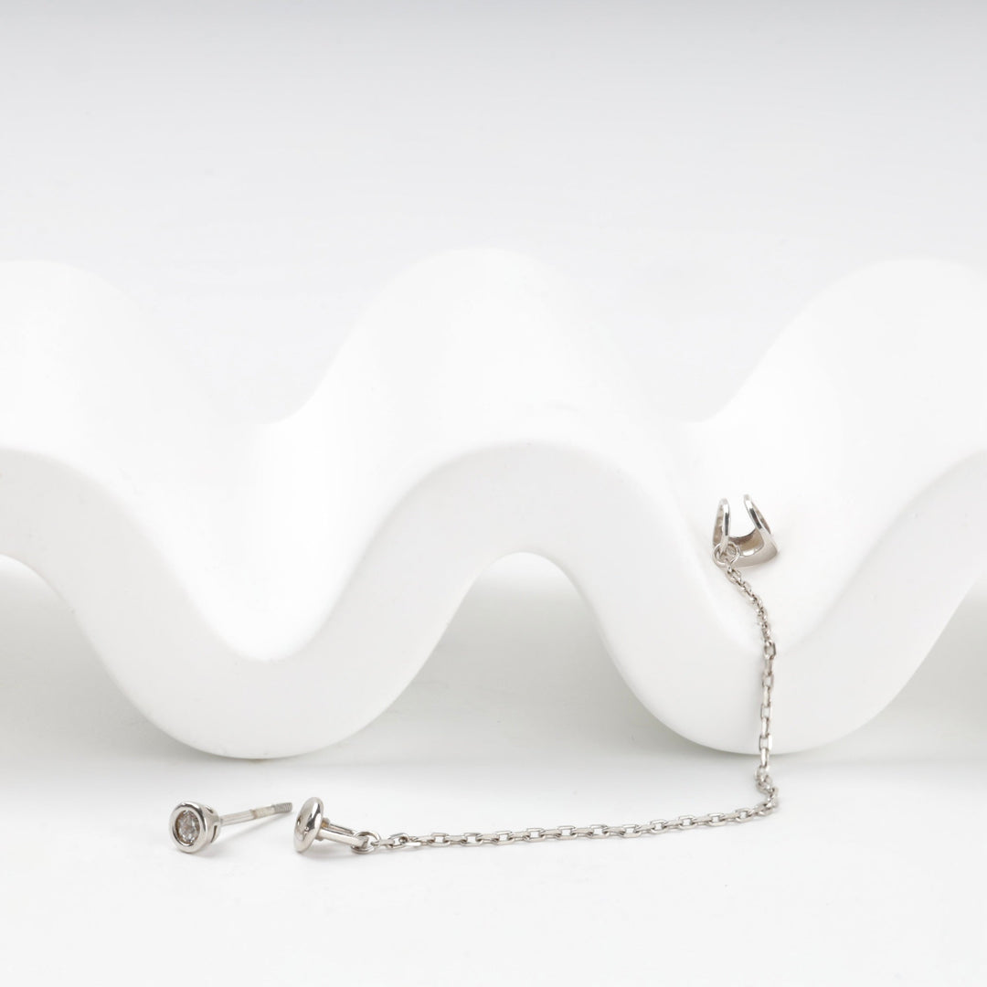 Silver 925 Cubic Zirconia Chain Ear Cuff Earrings | Ukrainian Jewelry