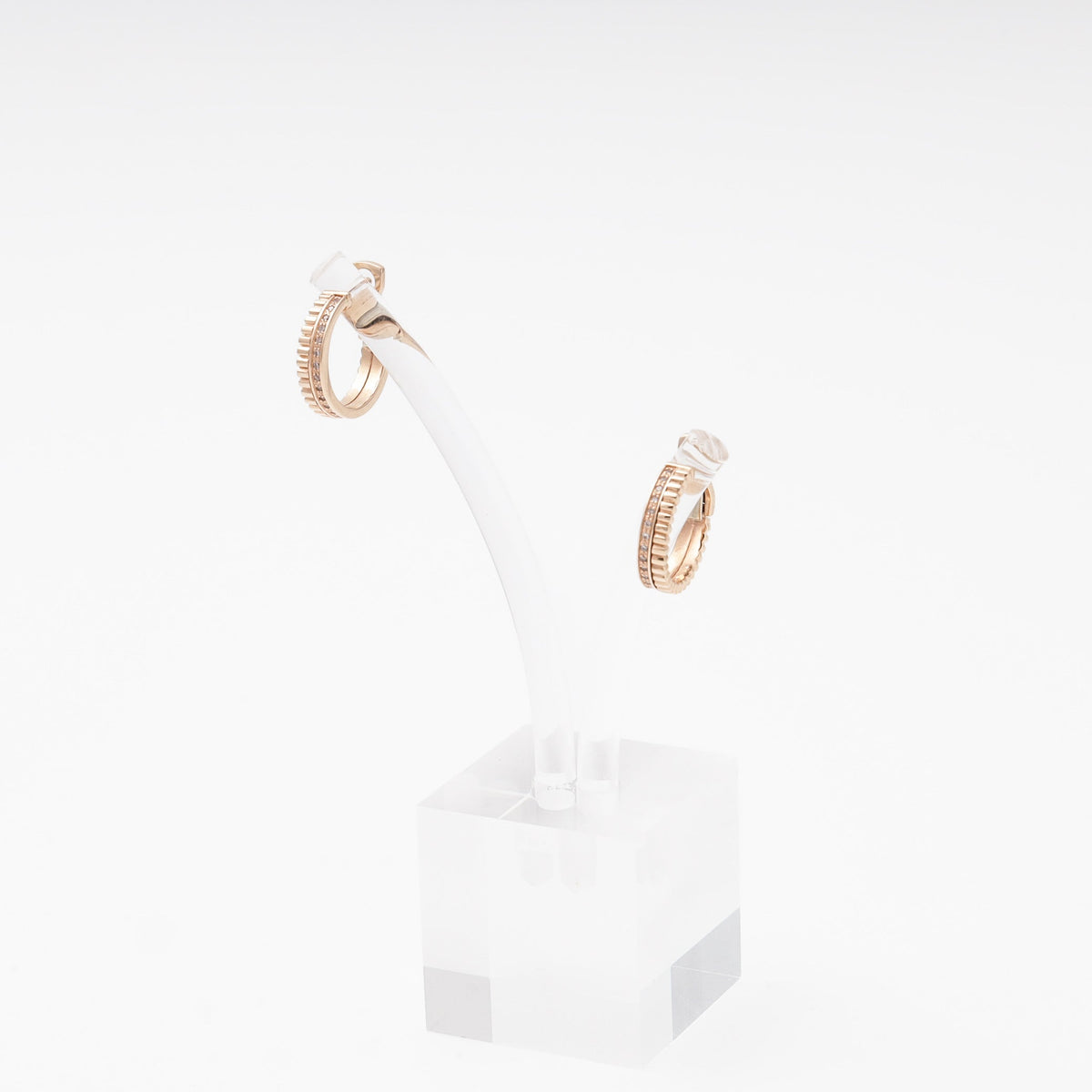 Rose Gold 585 (14K) Huggie Earrings with CZ | Ukrainian Jewelry