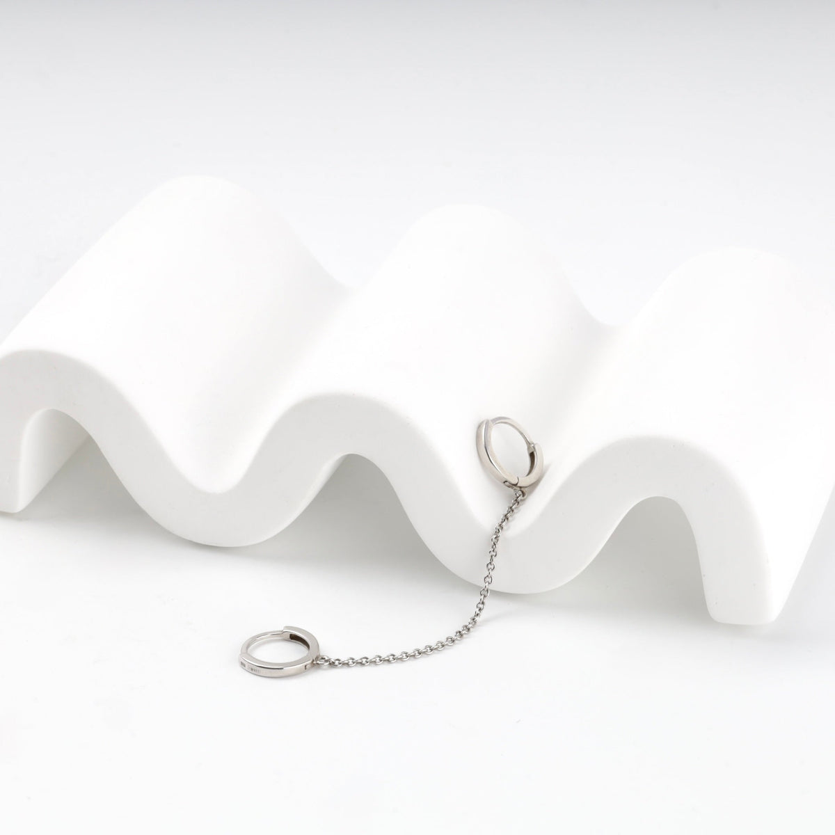 Silver 925 Double Huggie Hoop Chain Earring | Ukrainian Jewelry