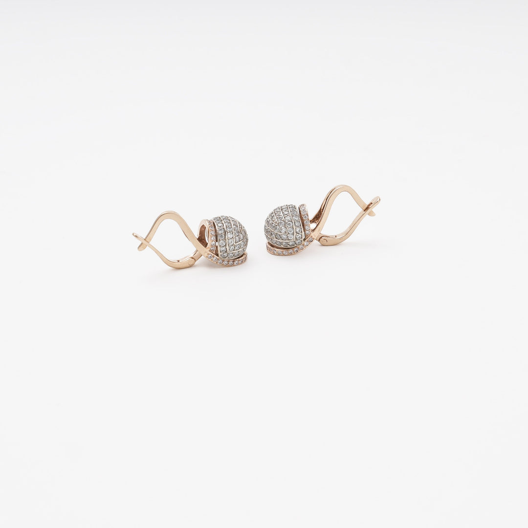 Rose Gold 585 (14K) Drop Earrings with CZ Ball Pendant | Ukrainian Jewelry